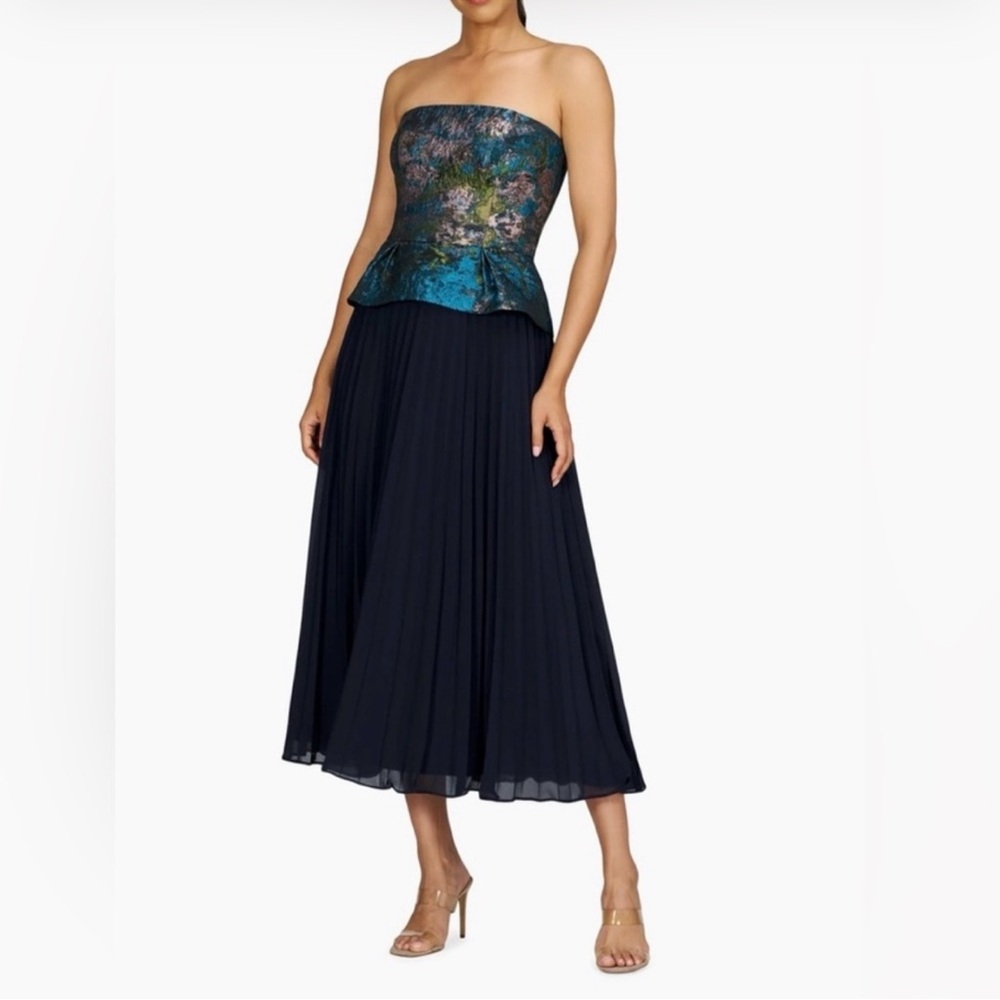 NWT Kay Unger Giannina Tea Length Dress in Blue Sea Size 10